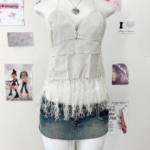 Boho Cream Real Suede Fringe Halter Top